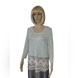 Chico's 3/4 LS Top Sz 1/M, Grey, EUC